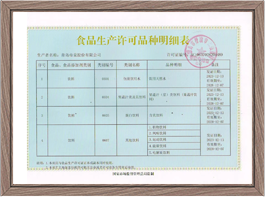 食品生產許可品種明細表